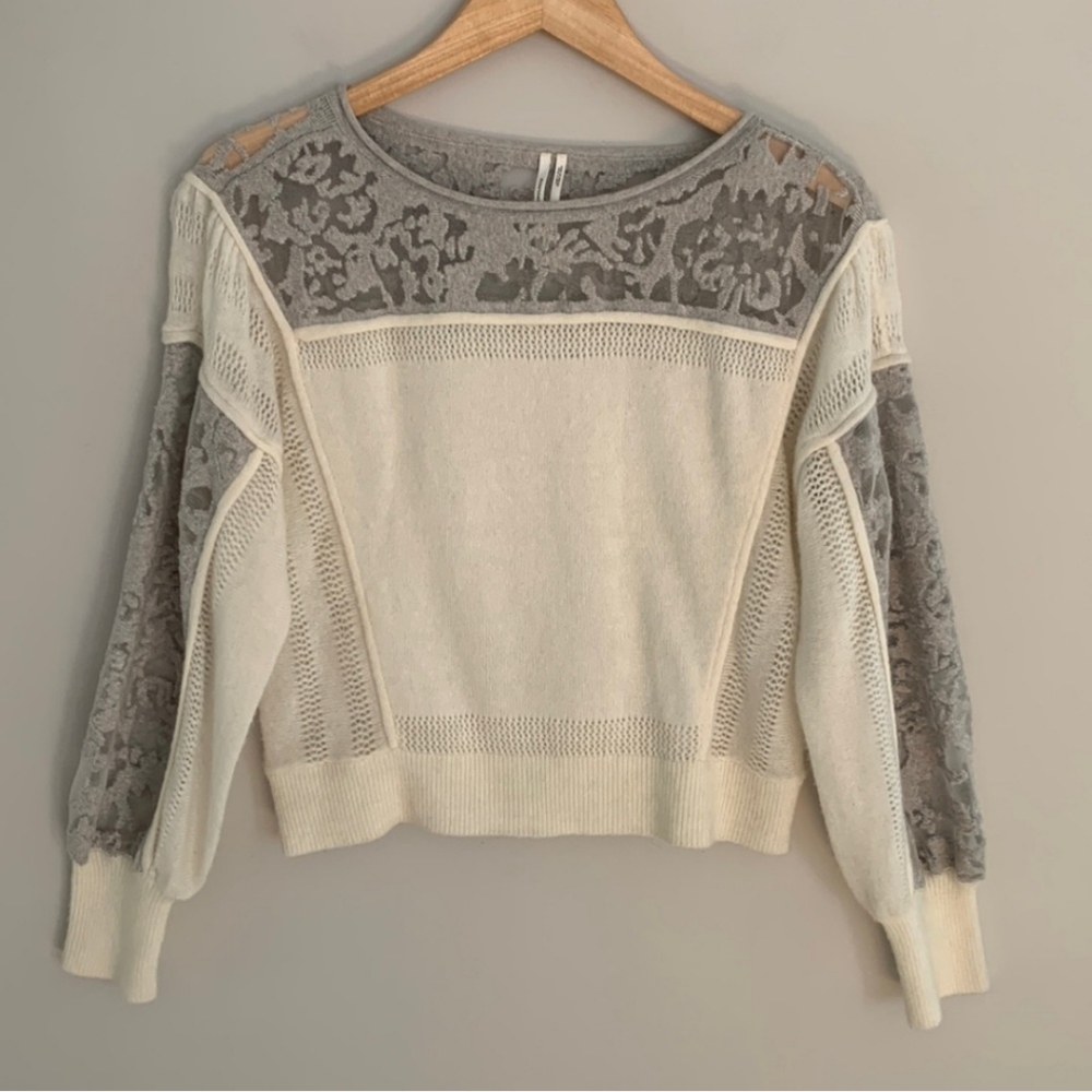 Anthropologie Sheer Burnout Balloon Sleeves Sweater XS